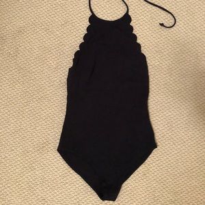 Marysia Scalloped Halter Black Swimsuit